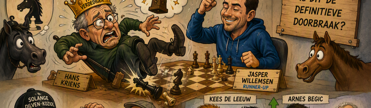 Titelverdediger van ’t Paardje, Hans Kriens, struikelt.